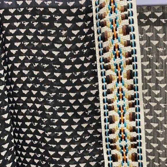 Xhilaration‎ Black White Kimono Cardigan Boho Fringe Trim Size M - Picture 5 of 13